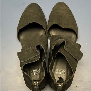 Eileen Fisher Black chic strap leather elevated flats